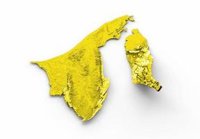 mapa de brunei con los colores de la bandera blanco y amarillo mapa en relieve sombreado ilustración 3d foto