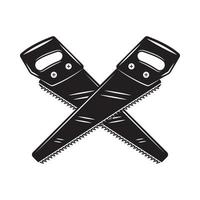 cruz de sierra larga mecánica de madera de carpintería vintage. se puede usar como emblema, logotipo, insignia, etiqueta. marca, cartel o impresión. arte gráfico monocromático. vector