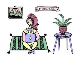 Woman freelancer, colorful illustration vector