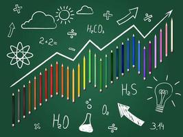 Pencils on the blackboard, formulas, graph vector