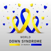 Afiche vectorial del día mundial del síndrome de down con cinta azul y amarilla. cartel social 21 de marzo día mundial del síndrome de down. vector
