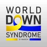 Down syndrome world day vector poster with blue and yellow ribbon. Social poster 21 March World Down Syndrome Day.