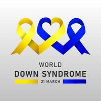 Down syndrome world day vector poster with blue and yellow ribbon. Social poster 21 March World Down Syndrome Day.