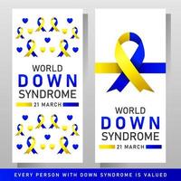 Down syndrome world day vector poster with blue and yellow ribbon. Social poster 21 March World Down Syndrome Day.