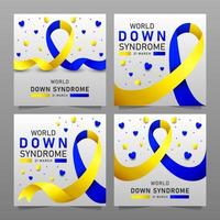 Afiche vectorial del día mundial del síndrome de down con cinta azul y amarilla. cartel social 21 de marzo día mundial del síndrome de down. vector