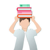 Boy holding stack of books png