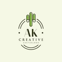 AK Initial letter green cactus logo vector