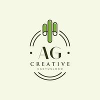 ag letra inicial vector de logotipo de cactus verde