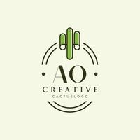 vector de logotipo de cactus verde de letra inicial ao