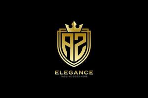 initial AZ elegant luxury monogram logo or badge template with scrolls and royal crown - perfect for luxurious branding projects vector