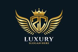 Luxury royal wing Letter ZC crest Gold color Logo vector, Victory logo, crest logo, wing logo, vector logo template.