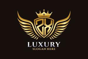 Luxury royal wing Letter ZX crest Gold color Logo vector, Victory logo, crest logo, wing logo, vector logo template.