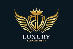 Luxury royal wing Letter ZU crest Gold color Logo vector, Victory logo, crest logo, wing logo, vector logo template.