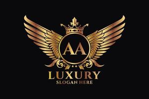 Luxury royal wing Letter AA crest Gold color Logo vector, Victory logo, crest logo, wing logo, vector logo template.