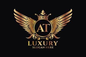 Luxury royal wing Letter AT crest Gold color Logo vector, Victory logo, crest logo, wing logo, vector logo template.