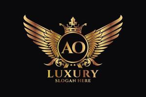 Luxury royal wing Letter AO crest Gold color Logo vector, Victory logo, crest logo, wing logo, vector logo template.