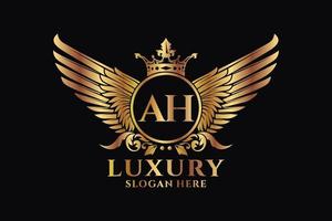 Luxury royal wing Letter AH crest Gold color Logo vector, Victory logo, crest logo, wing logo, vector logo template.