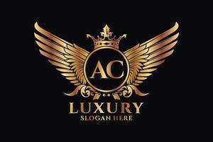 Luxury royal wing Letter AC crest Gold color Logo vector, Victory logo, crest logo, wing logo, vector logo template.