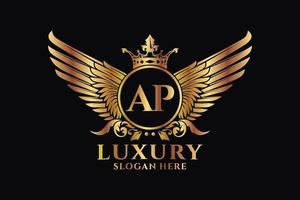 Luxury royal wing Letter AP crest Gold color Logo vector, Victory logo, crest logo, wing logo, vector logo template.