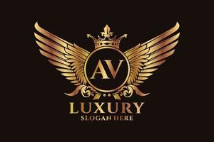 Luxury royal wing Letter AV crest Gold color Logo vector, Victory logo, crest logo, wing logo, vector logo template.