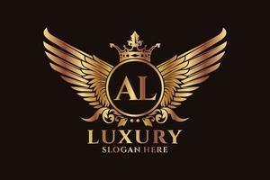 Luxury royal wing Letter AL crest Gold color Logo vector, Victory logo, crest logo, wing logo, vector logo template.