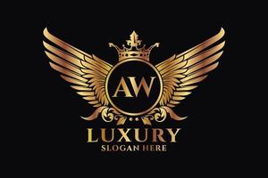 Luxury royal wing Letter AW crest Gold color Logo vector, Victory logo, crest logo, wing logo, vector logo template.
