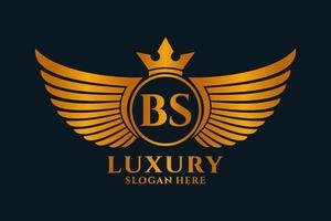 Luxury royal wing Letter BS crest Gold color Logo vector, Victory logo, crest logo, wing logo, vector logo template.