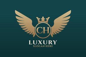 Luxury royal wing Letter CH crest Gold color Logo vector, Victory logo, crest logo, wing logo, vector logo template.