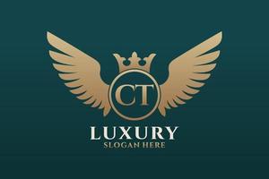 Luxury royal wing Letter CT crest Gold color Logo vector, Victory logo, crest logo, wing logo, vector logo template.