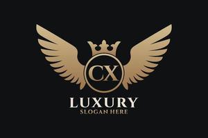 Luxury royal wing Letter CX crest Gold color Logo vector, Victory logo, crest logo, wing logo, vector logo template.