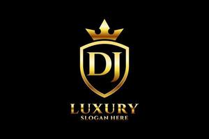 initial DJ elegant luxury monogram logo or badge template with scrolls and royal crown - perfect for luxurious branding projects vector