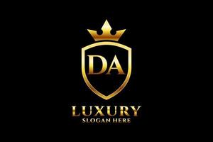 initial DA elegant luxury monogram logo or badge template with scrolls and royal crown - perfect for luxurious branding projects vector