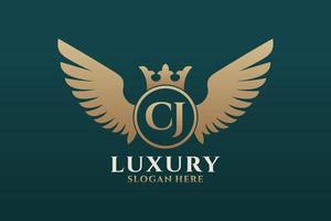 Luxury royal wing Letter CJ crest Gold color Logo vector, Victory logo, crest logo, wing logo, vector logo template.