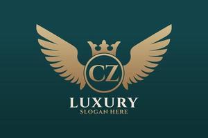 Luxury royal wing Letter CZ crest Gold color Logo vector, Victory logo, crest logo, wing logo, vector logo template.