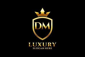 initial DM elegant luxury monogram logo or badge template with scrolls and royal crown - perfect for luxurious branding projects vector