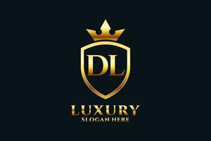 initial DL elegant luxury monogram logo or badge template with scrolls and royal crown - perfect for luxurious branding projects vector