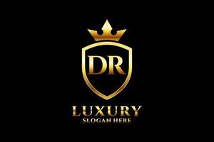 initial DR elegant luxury monogram logo or badge template with scrolls and royal crown - perfect for luxurious branding projects vector