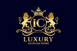 Initial IC Letter Lion Royal Luxury Logo template in vector art for luxurious branding projects and other vector illustration.