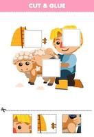 Education game for children cut and glue cut parts of cute cartoon farmer shears sheep printable farm worksheet vector