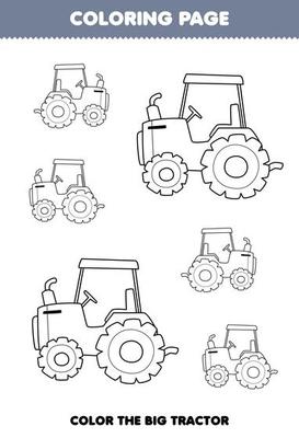 Education game for children coloring page big or small picture of cute cartoon  tractor line art printable farm worksheet 12595278 Vector Art at Vecteezy