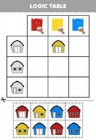 Education game for children logic table cut and match of cute cartoon barn picture printable farm worksheet vector