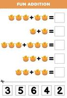 Education game for children fun addition by cut and match correct number for cartoon chick hatch form egg printable farm worksheet vector