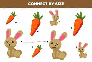 Educational game for kids connect by the size of cute cartoon rabbit and carrot printable farm worksheet vector