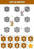 Educational game for kids count the dots on each silhouette and match them with the correct numbered wooden sign printable farm worksheet vector