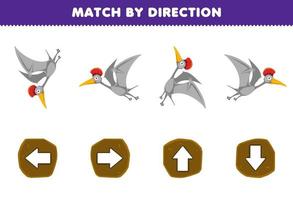 Education game for children match by direction left right up or down orientation of cute cartoon hatzegopteryx printable prehistoric dinosaur worksheet vector