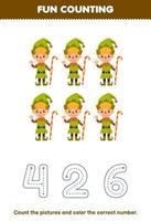 Education game for children count the pictures and color the correct number from cute cartoon dwarf printable halloween worksheet vector