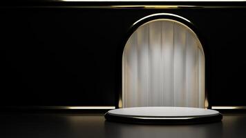 Golden throne with a spotlight in a dark room photo