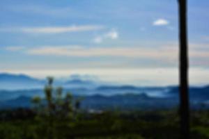 Blurred landscape blue sky with clouds, beautiful fantasy pastel colorful landscape background, gradient sky, sunrise with mountains in distant photo