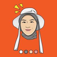 vector illustration of face of a Muslim girl in a hood with a hat with a funny expression