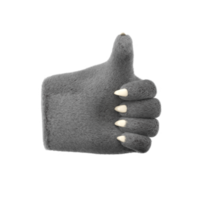 3D mãos de lobo peludo em estilo cartoon de plástico. polegar para cima gesto de dedos. palmas de personagem de halloween de monstro de lobisomem. renderização isolada de alta qualidade png